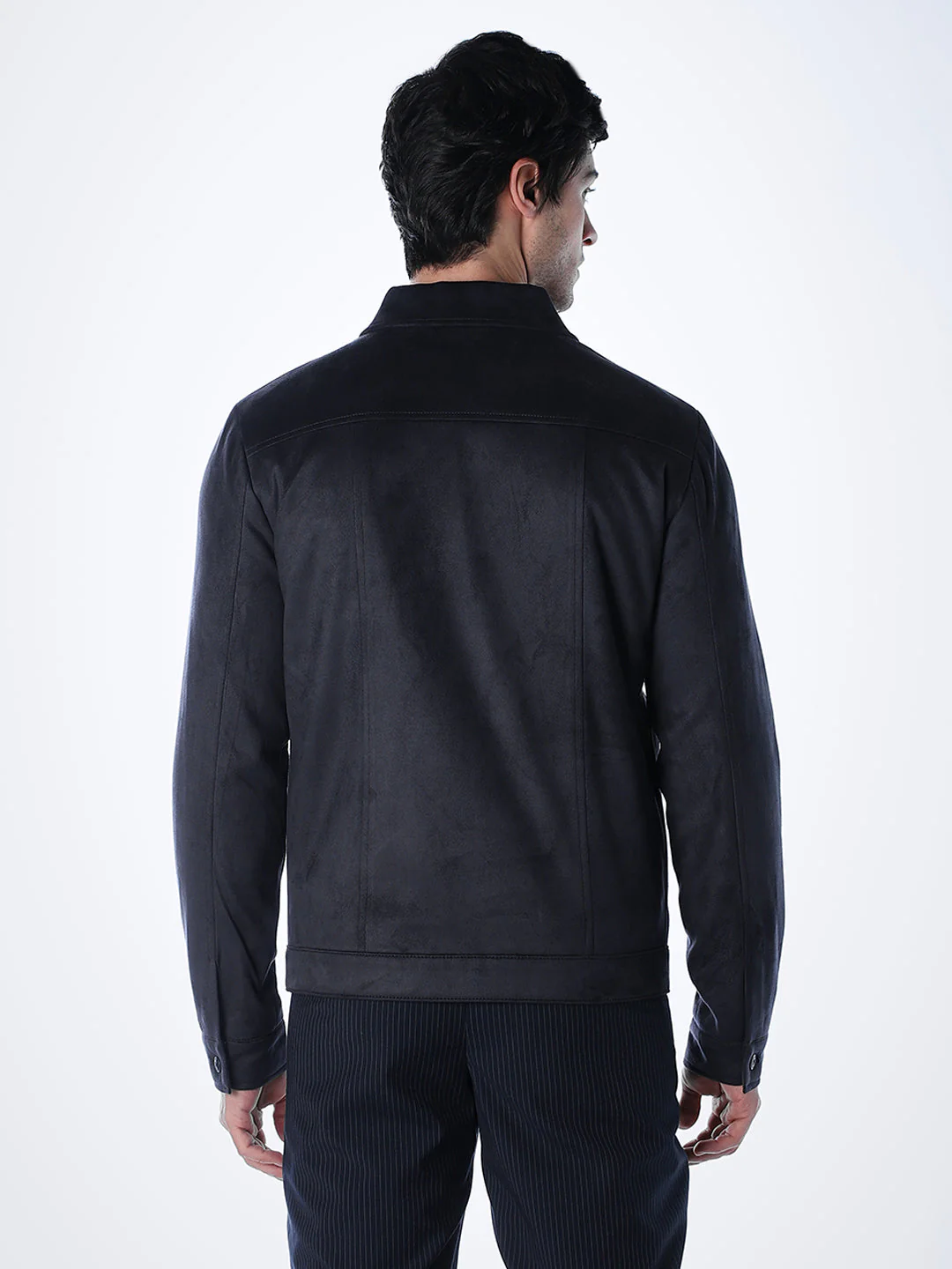 Navy Faux Suede Jacket - Image 4