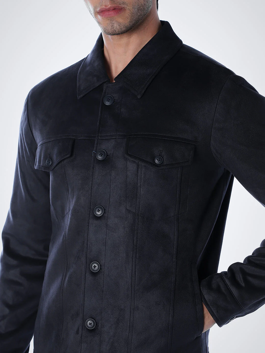 Navy Faux Suede Jacket - Image 5