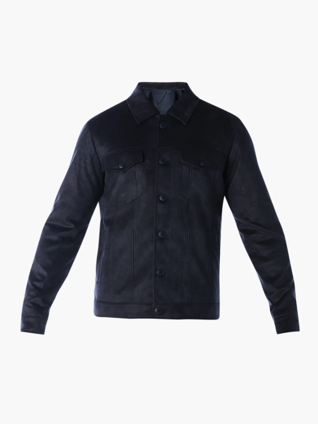 Navy Faux Suede Jacket - Image 7