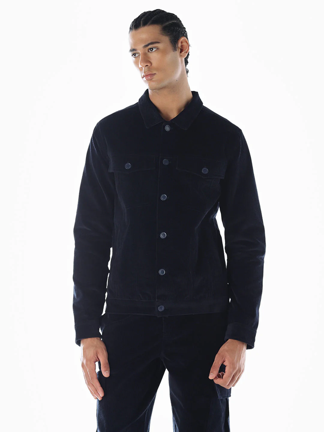 Navy Blue Corduroy Cargo Jacket - Image 2