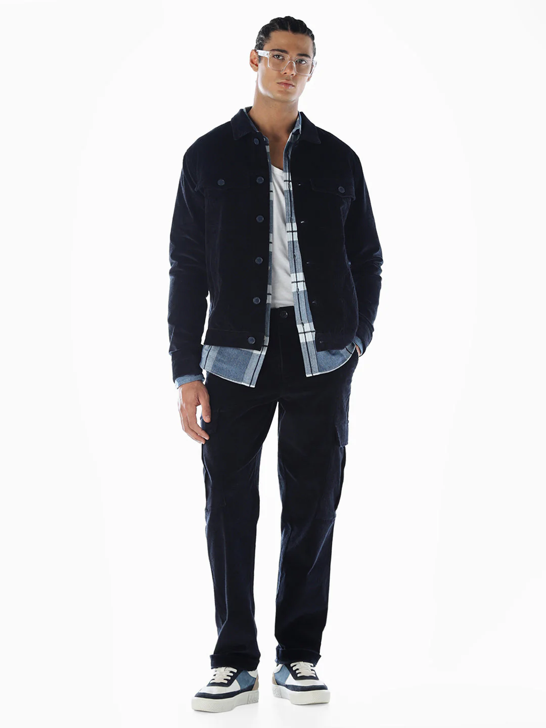 Navy Blue Corduroy Cargo Jacket - Image 7