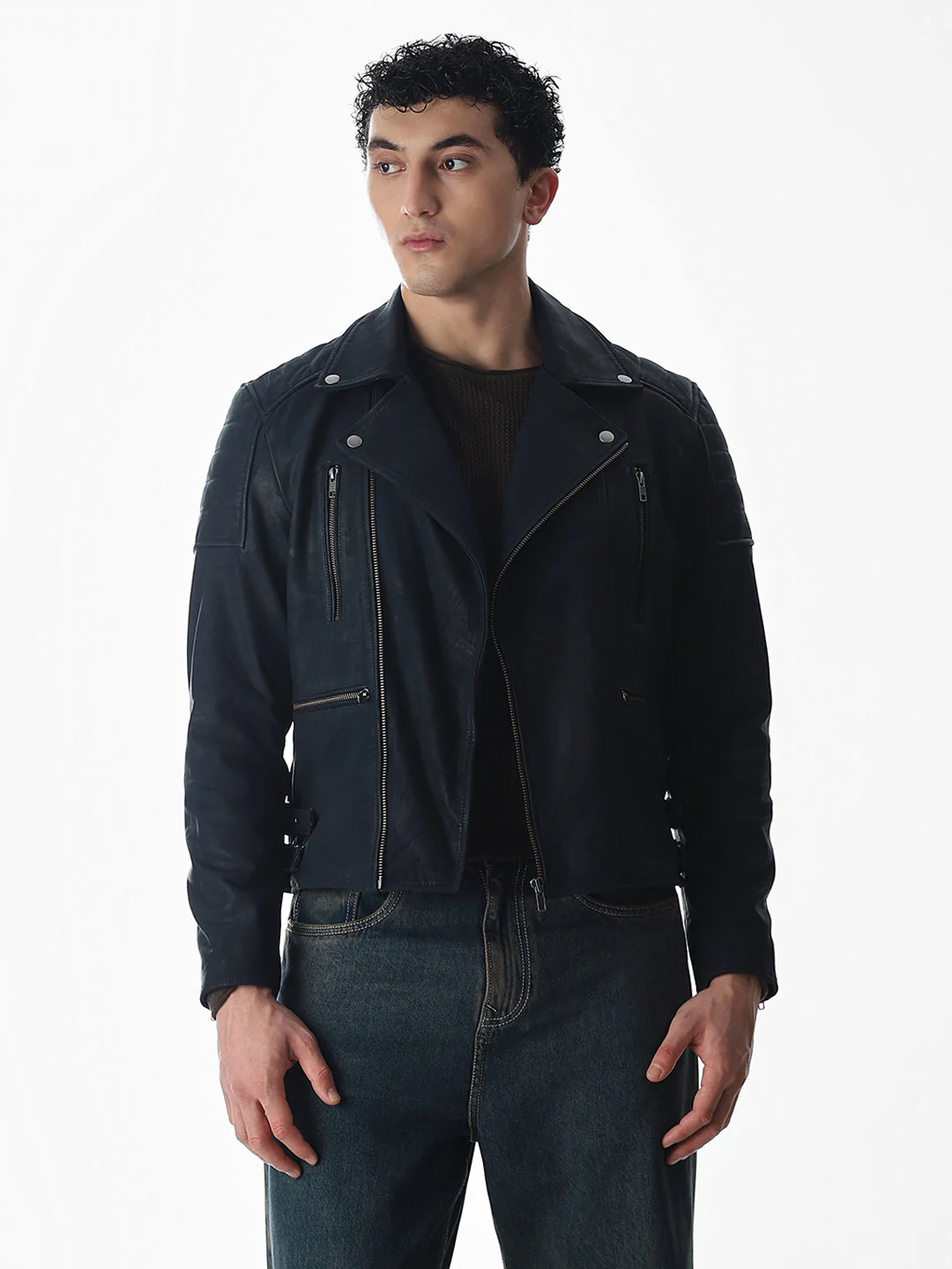 Navy Blue Premium Leather Jacket - Image 2