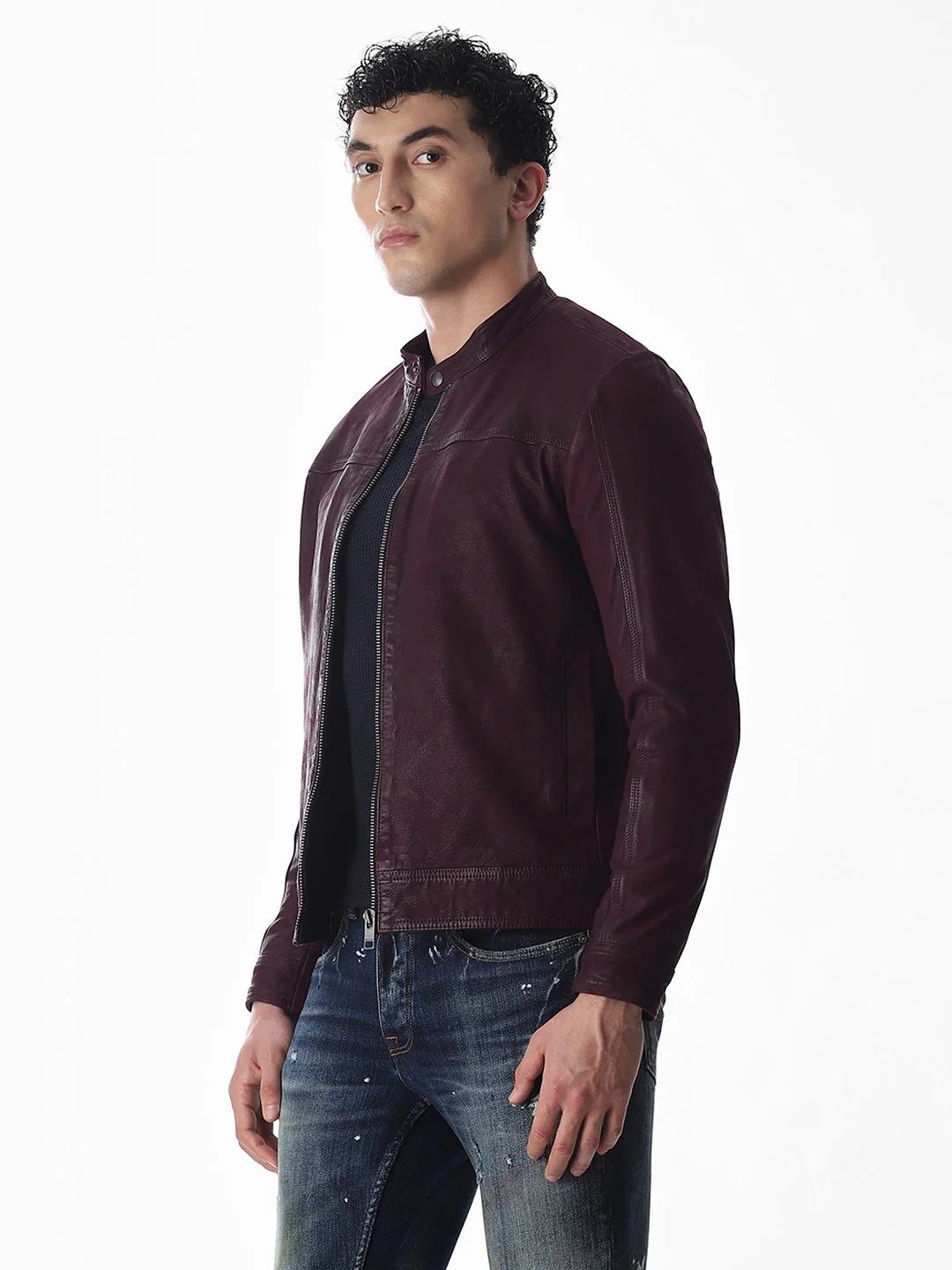 Burgundy Preston Leather Jacket - Image 3