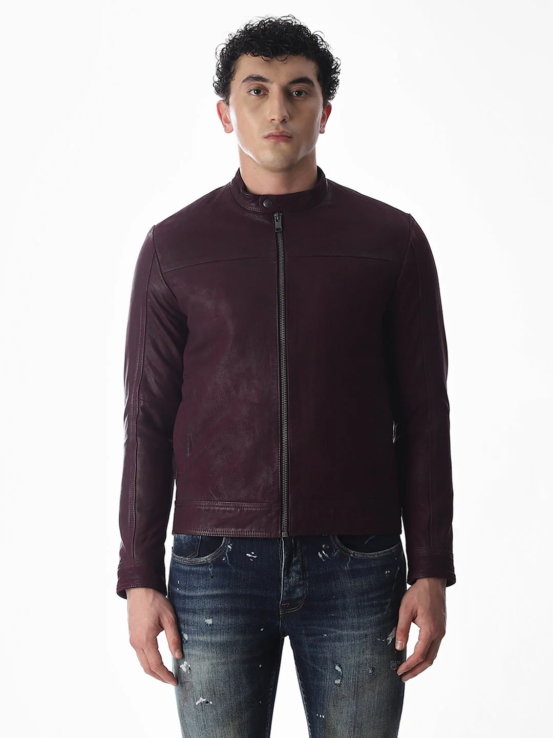 Burgundy Preston Leather Jacket - Image 8