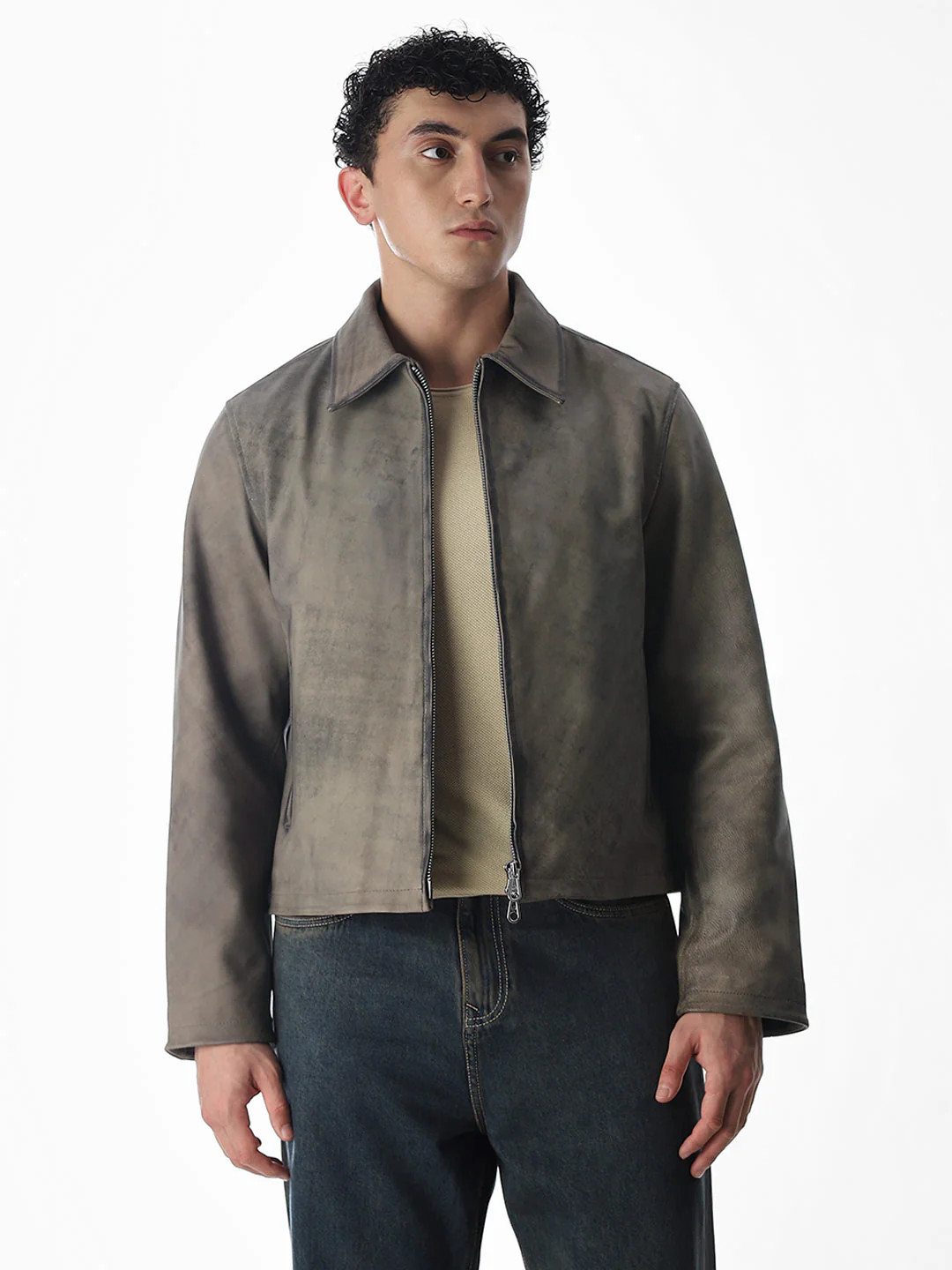 Grey Stanley Leather Jacket - Image 2