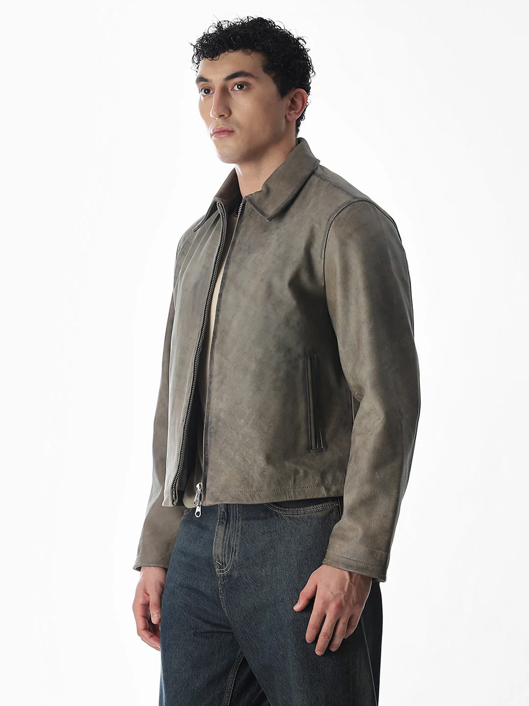 Grey Stanley Leather Jacket - Image 3