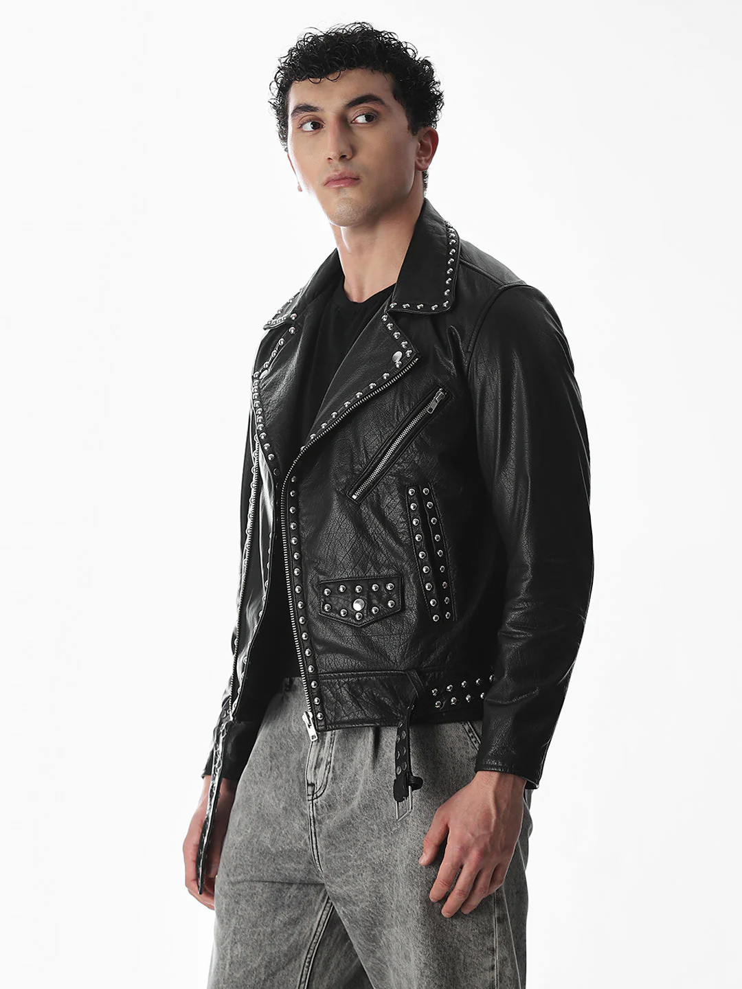 Classic Black Studded Leather Jacket - Image 3