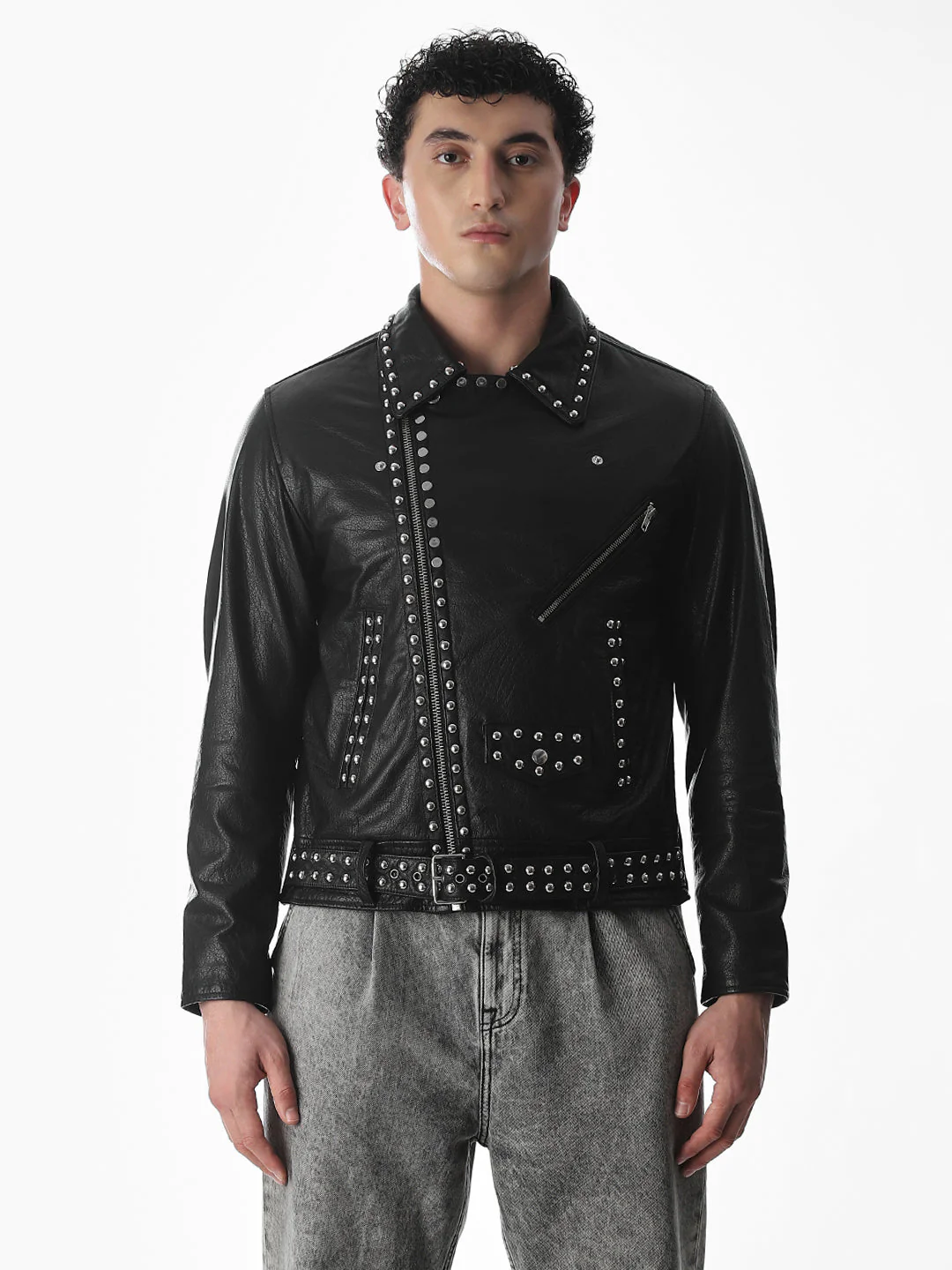 Classic Black Studded Leather Jacket - Image 9