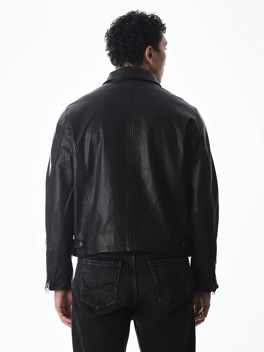Black Textured Leather Jacket - Image 4
