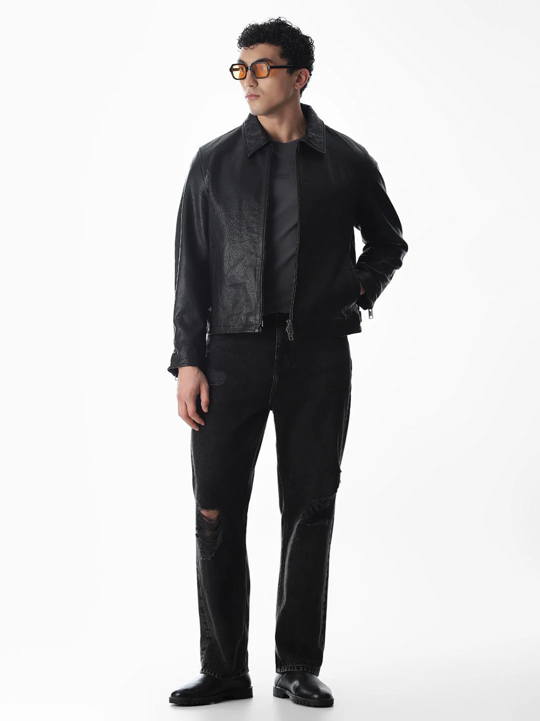Black Textured Leather Jacket - Image 6