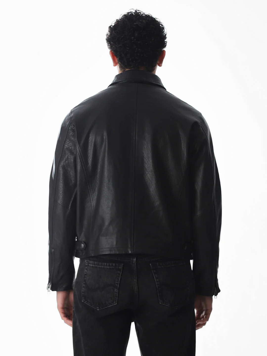 Black Textured Leather Jacket - Image 9