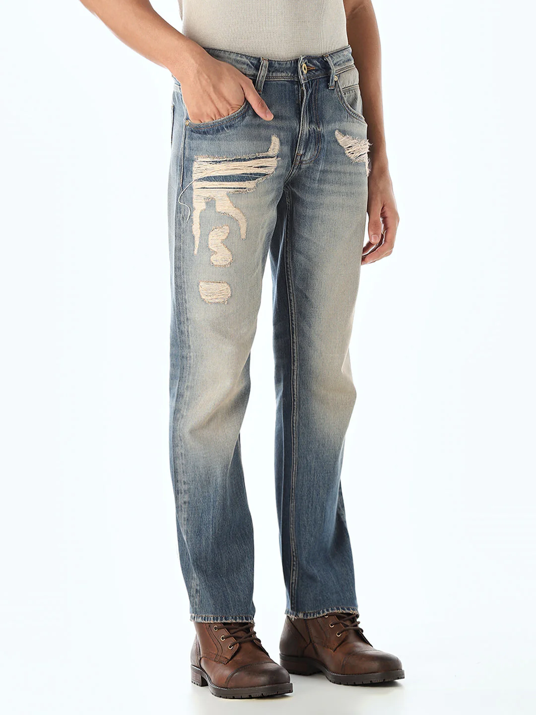 Heavily Distressed Clark Regular Fit Jeans - Image 2