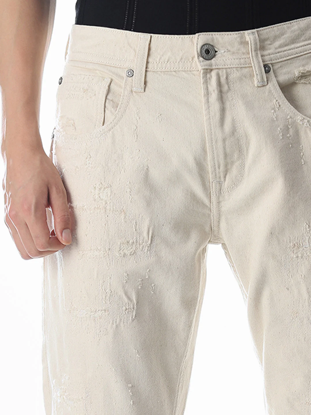 Ecru Distressed Frank Anti Fit Jeans - Image 4