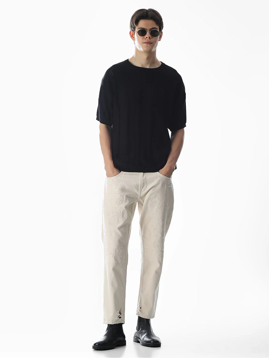 Ecru Distressed Frank Anti Fit Jeans - Image 6