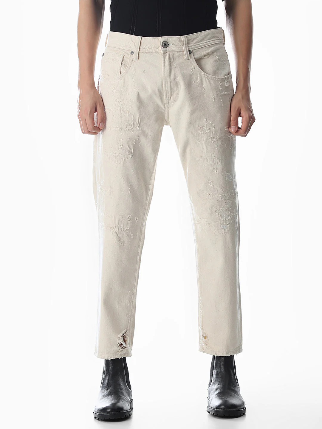 Ecru Distressed Frank Anti Fit Jeans - Image 8
