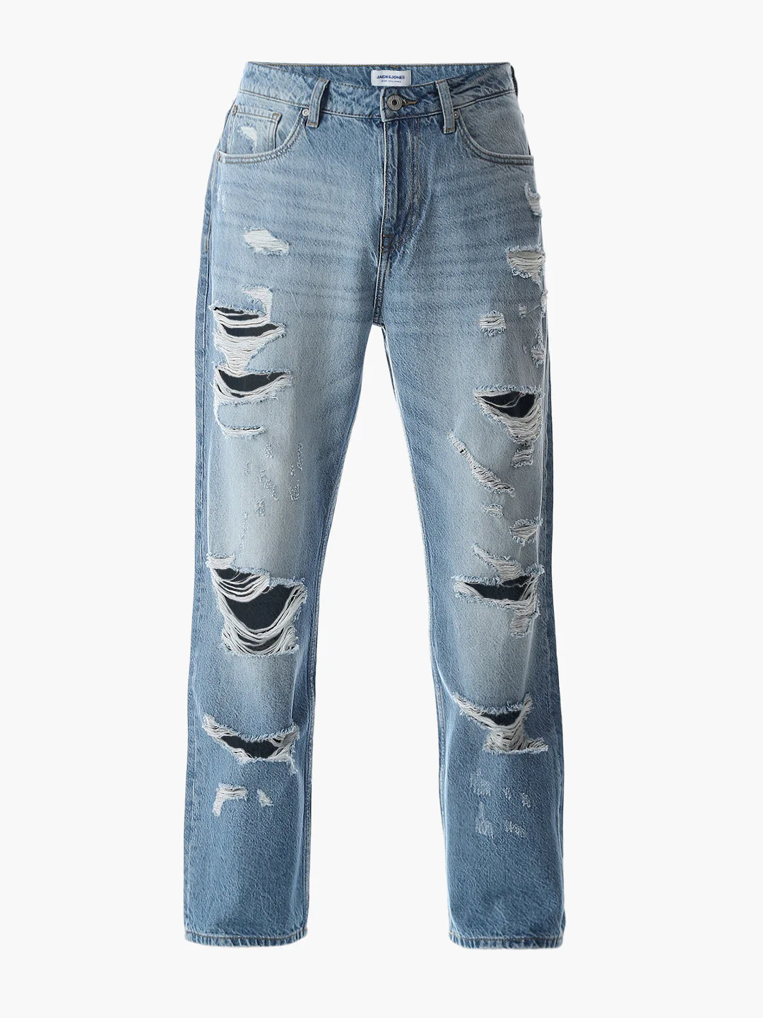 Light Blue Heavily Distressed Eddie Loose Fit Jeans - Image 7