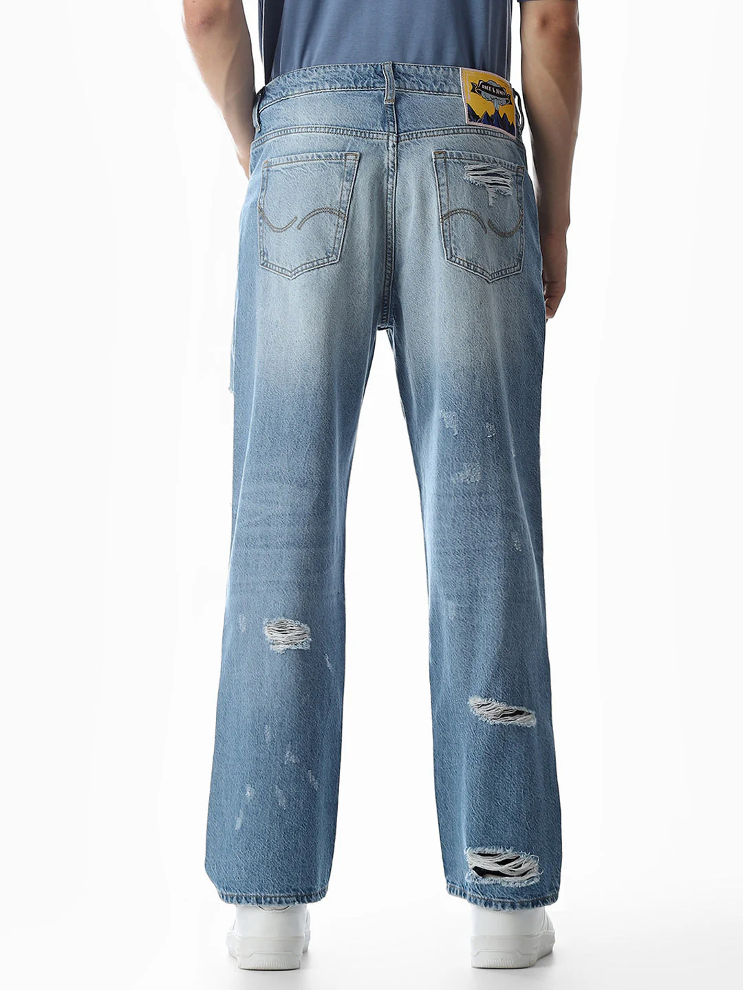 Light Blue Heavily Distressed Eddie Loose Fit Jeans - Image 9