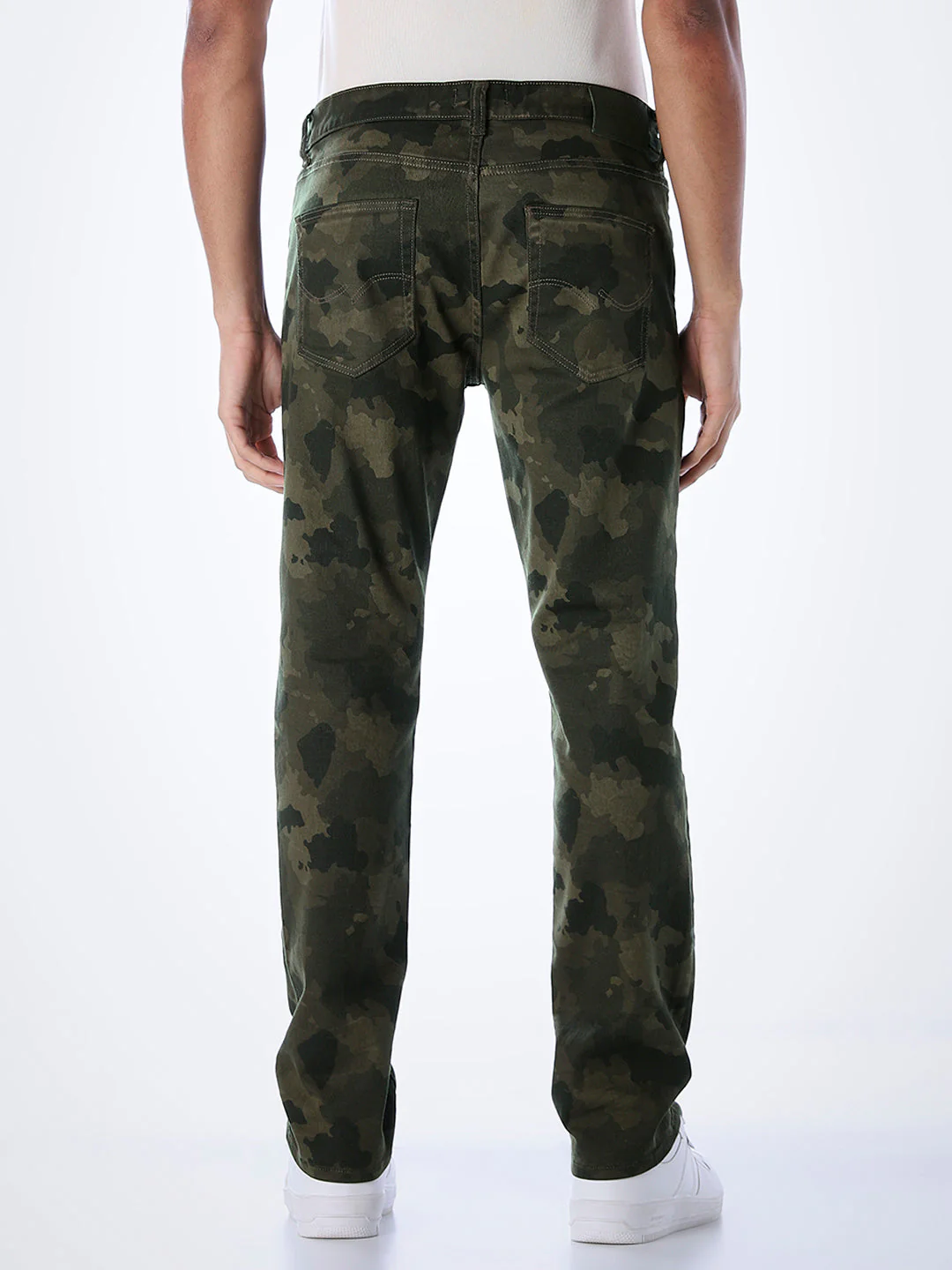 Olive Green Camo Print Slim Fit Jeans - Image 3