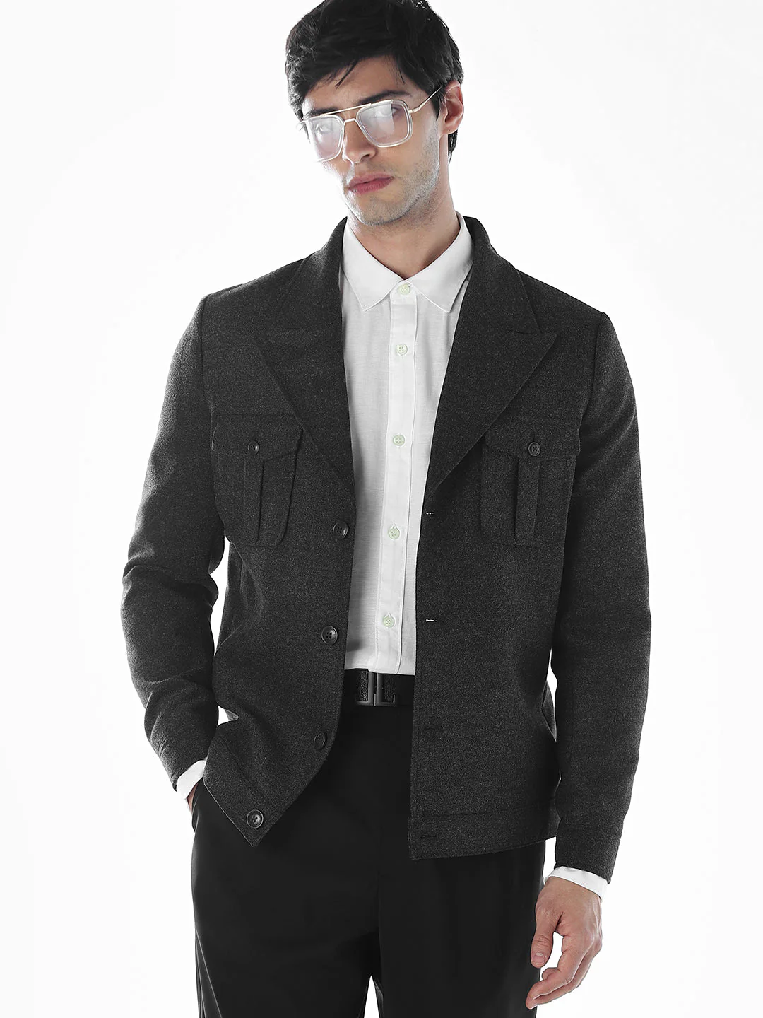 Notched Lapel Slim Fit Jacket