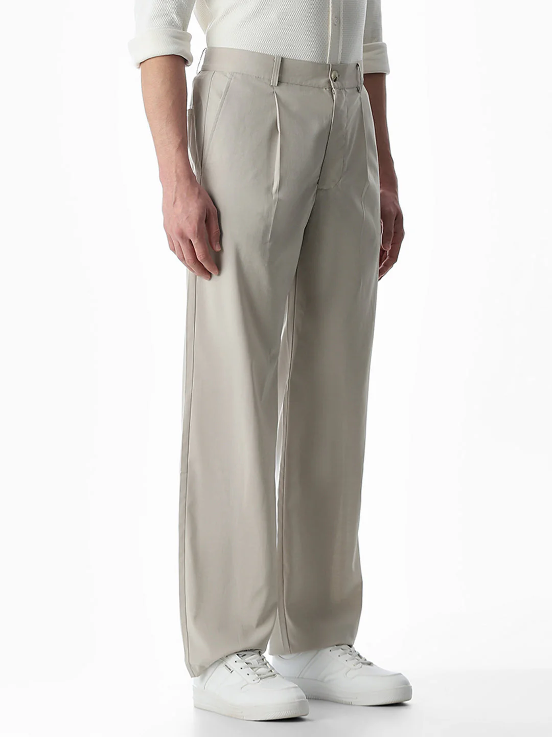 High Rise Loose Fit Pants - Beige - Image 2