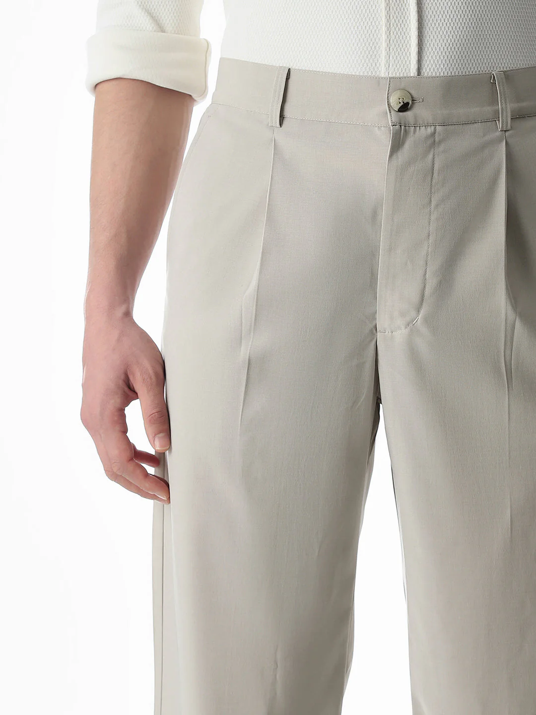 High Rise Loose Fit Pants - Beige - Image 4