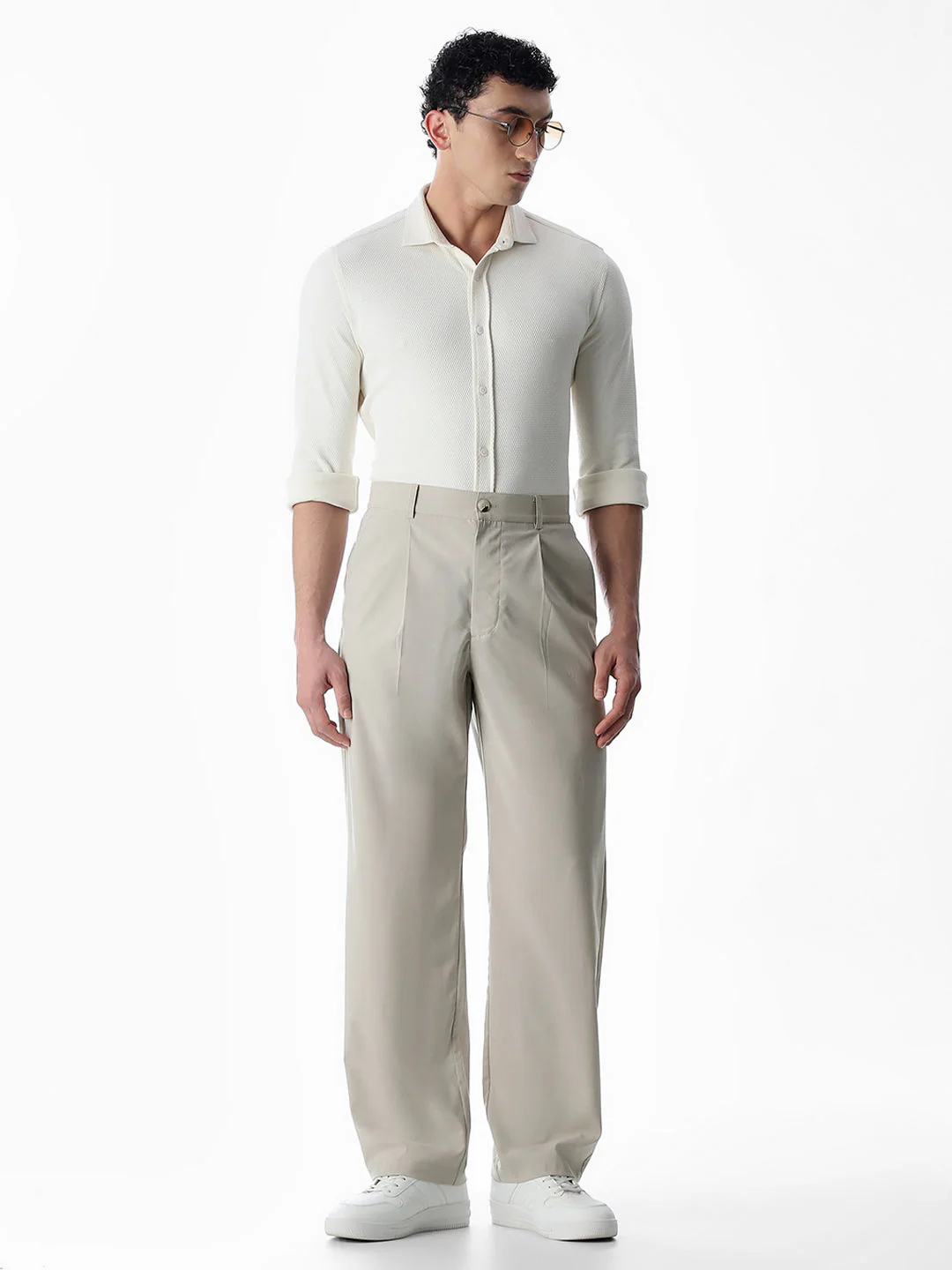 High Rise Loose Fit Pants - Beige - Image 6