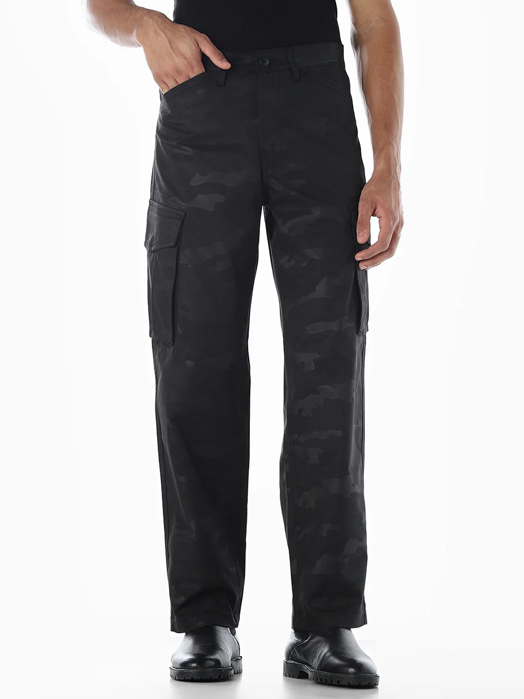 Black Camo Print Cargos