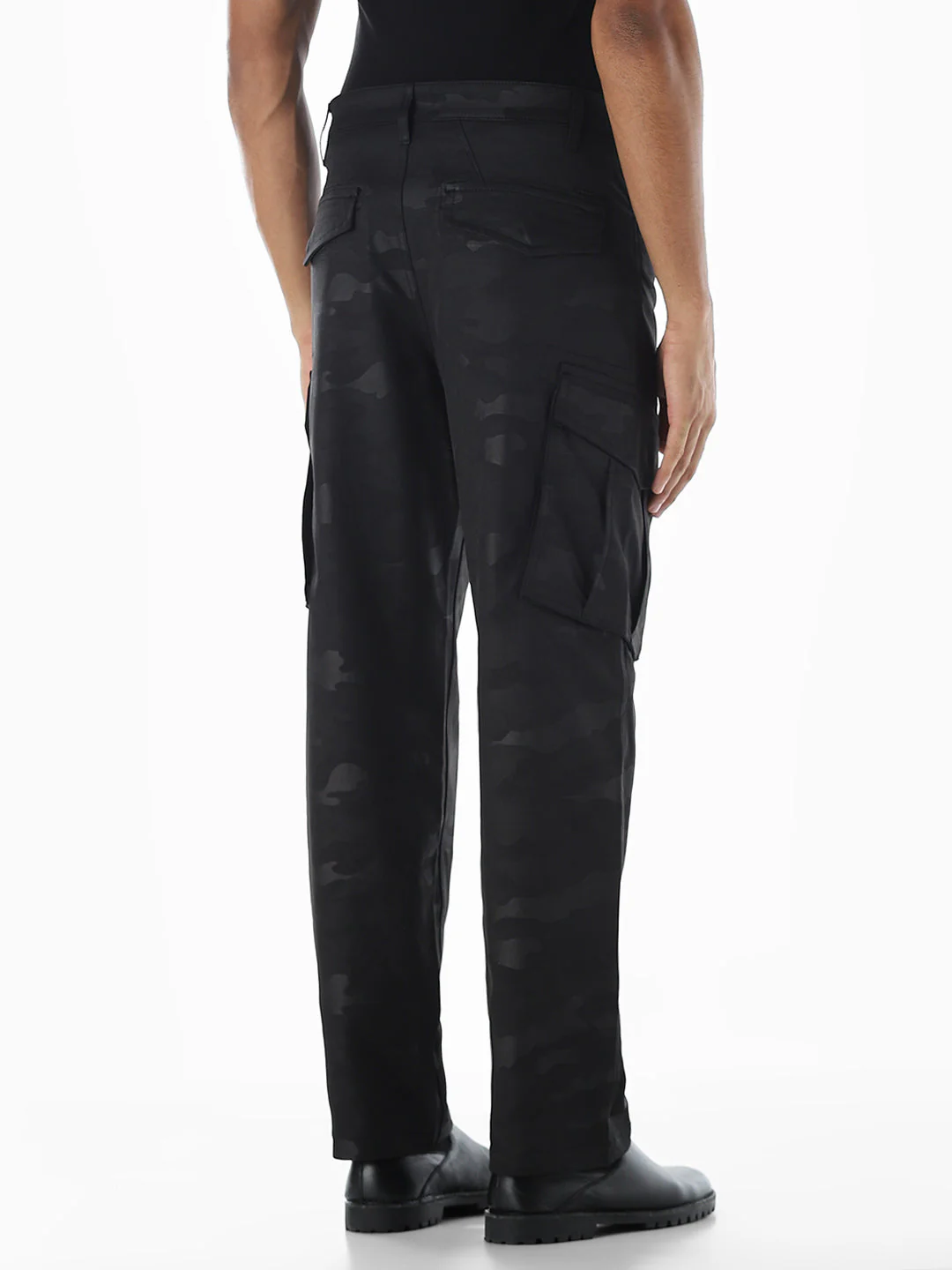 Black Camo Print Cargos - Image 3