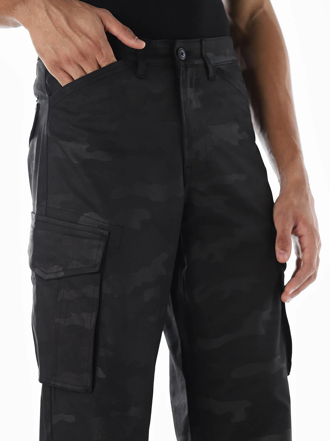 Black Camo Print Cargos - Image 4