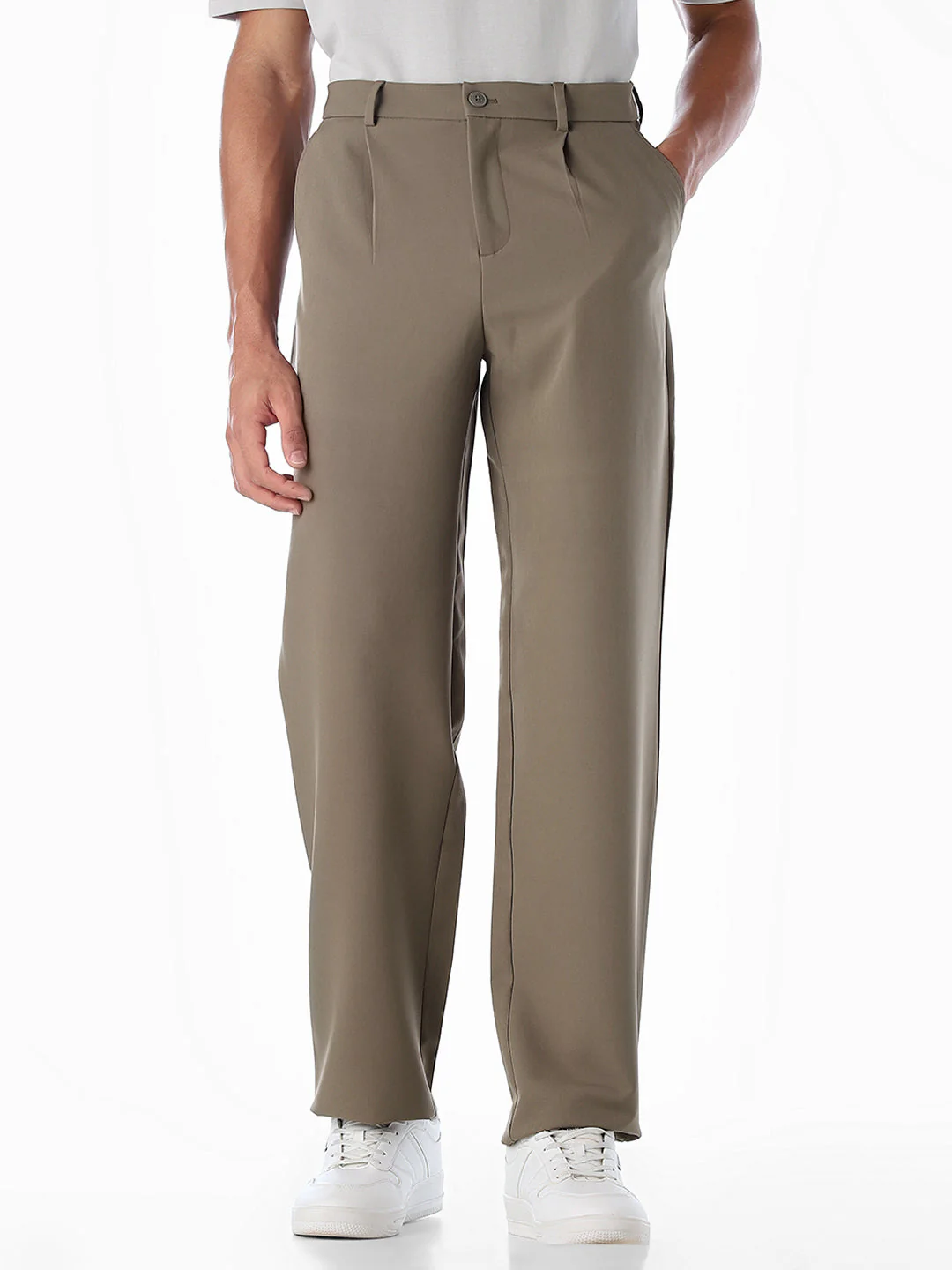 Regular Fit Seoul Pleated Pants - Dark Beige