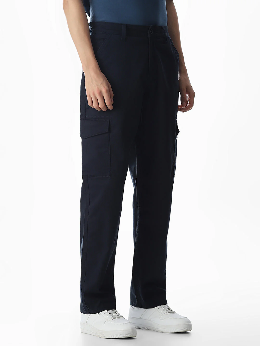 Navy Blue Low Rise Anti Fit Cargos - Image 2