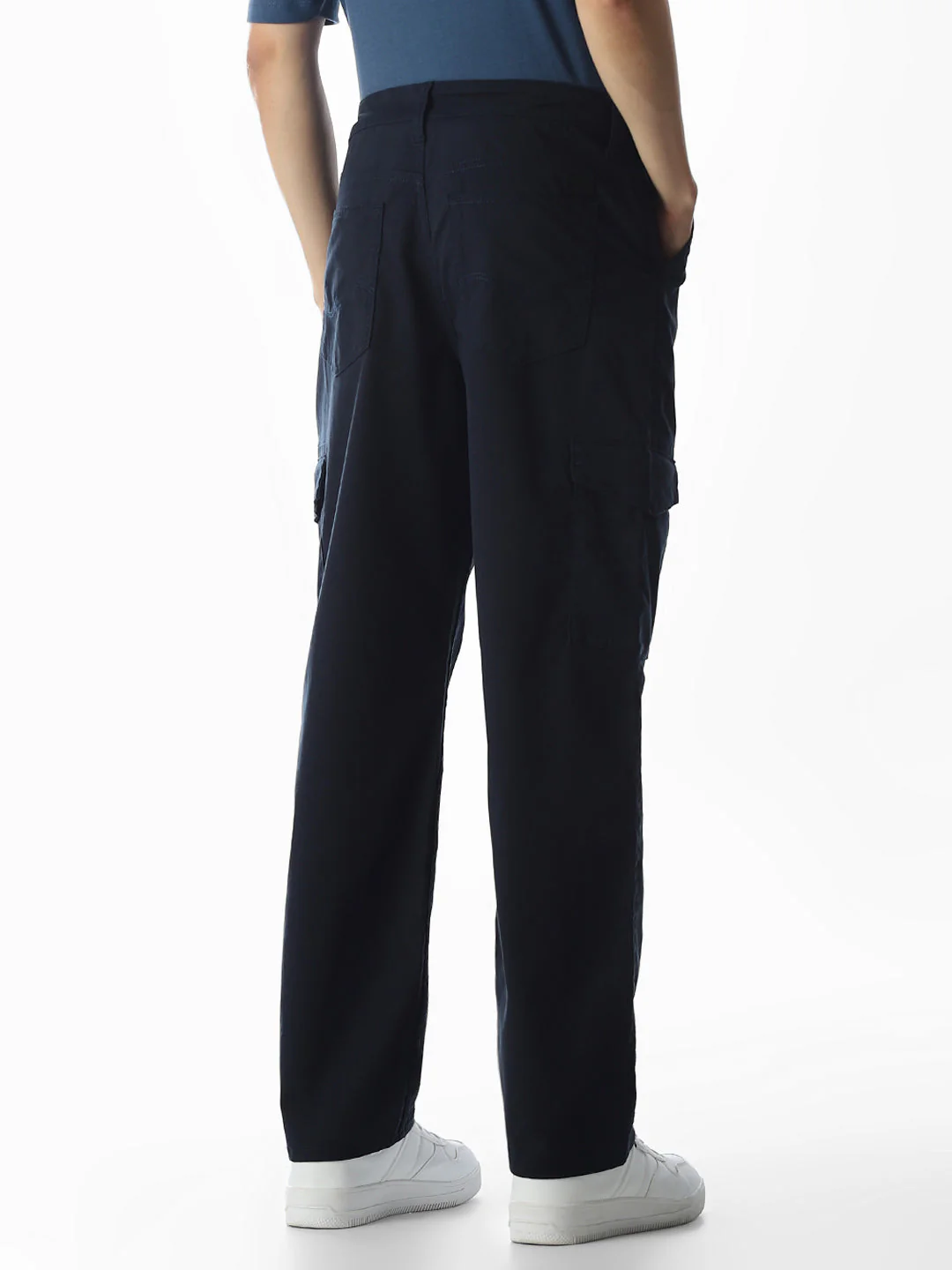 Navy Blue Low Rise Anti Fit Cargos - Image 3