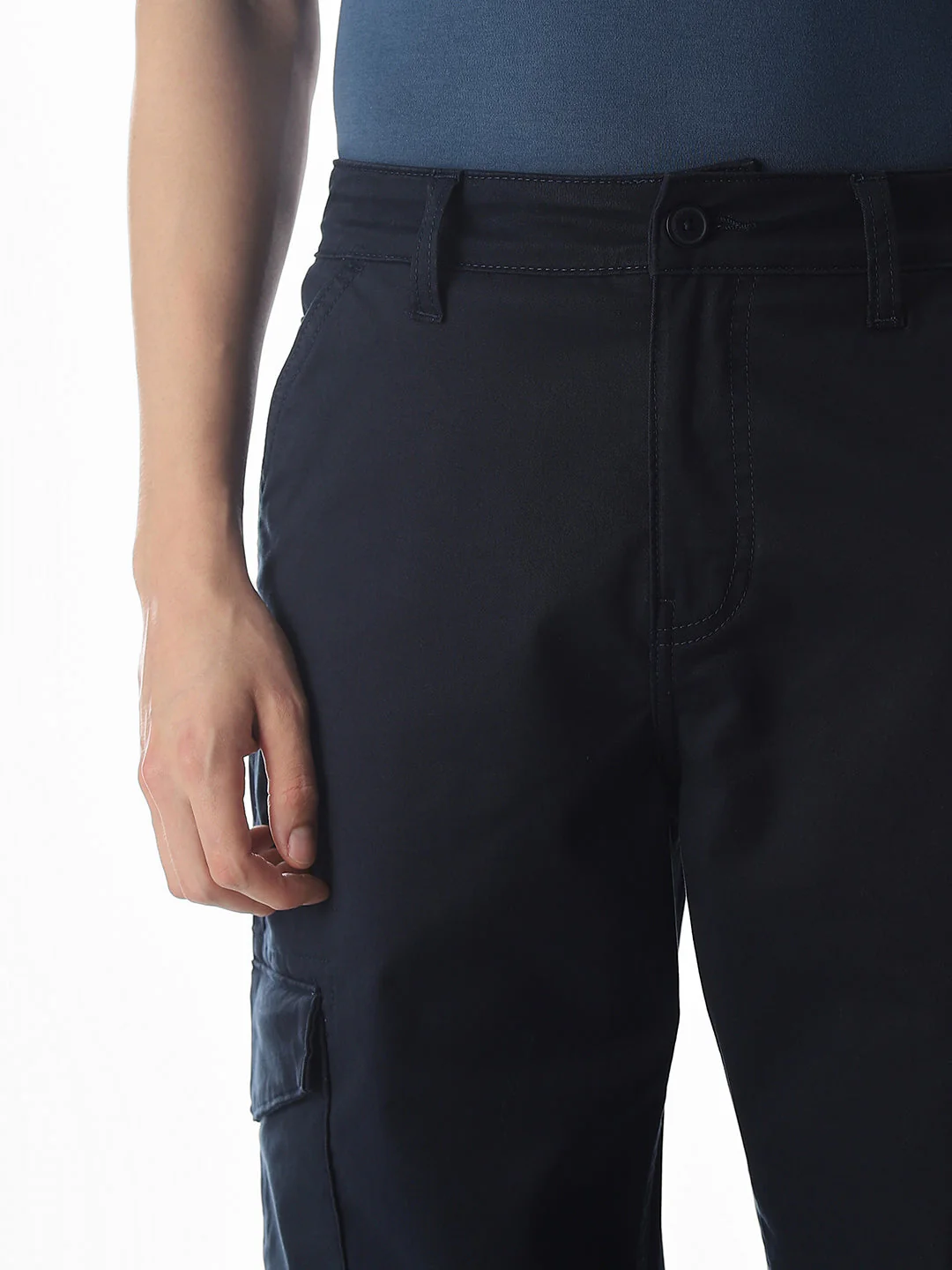 Navy Blue Low Rise Anti Fit Cargos - Image 4