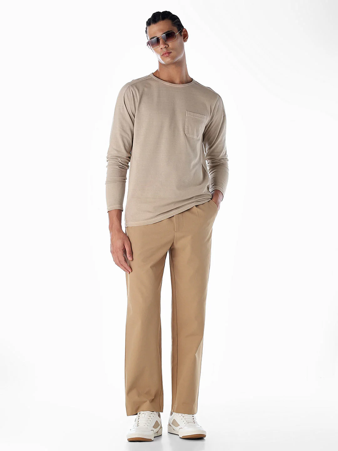 Khaki Mid Rise Wen Pleated Pants - Image 6