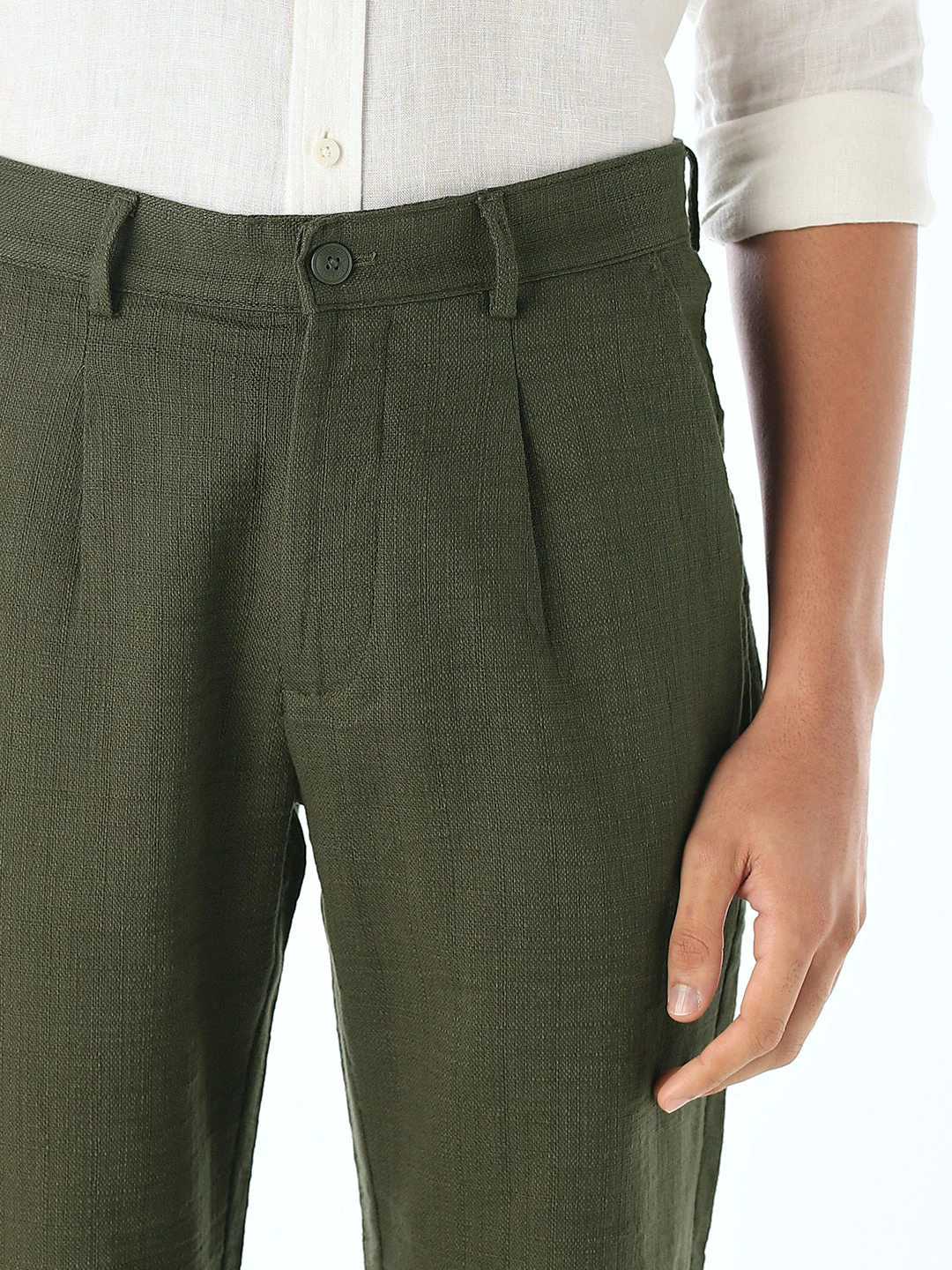 Olive Mid Rise Slim Fit Pants - Image 4