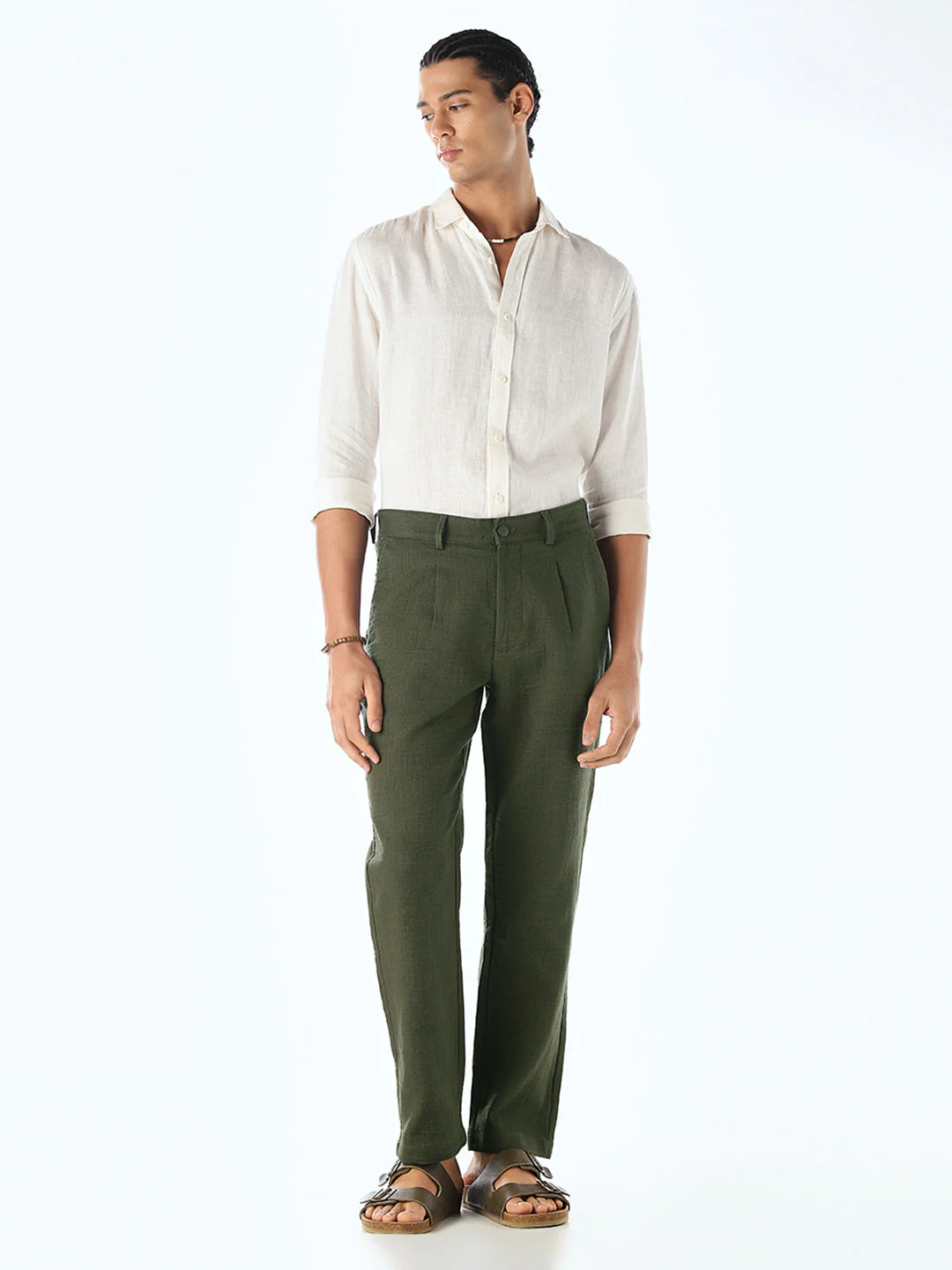 Olive Mid Rise Slim Fit Pants - Image 6