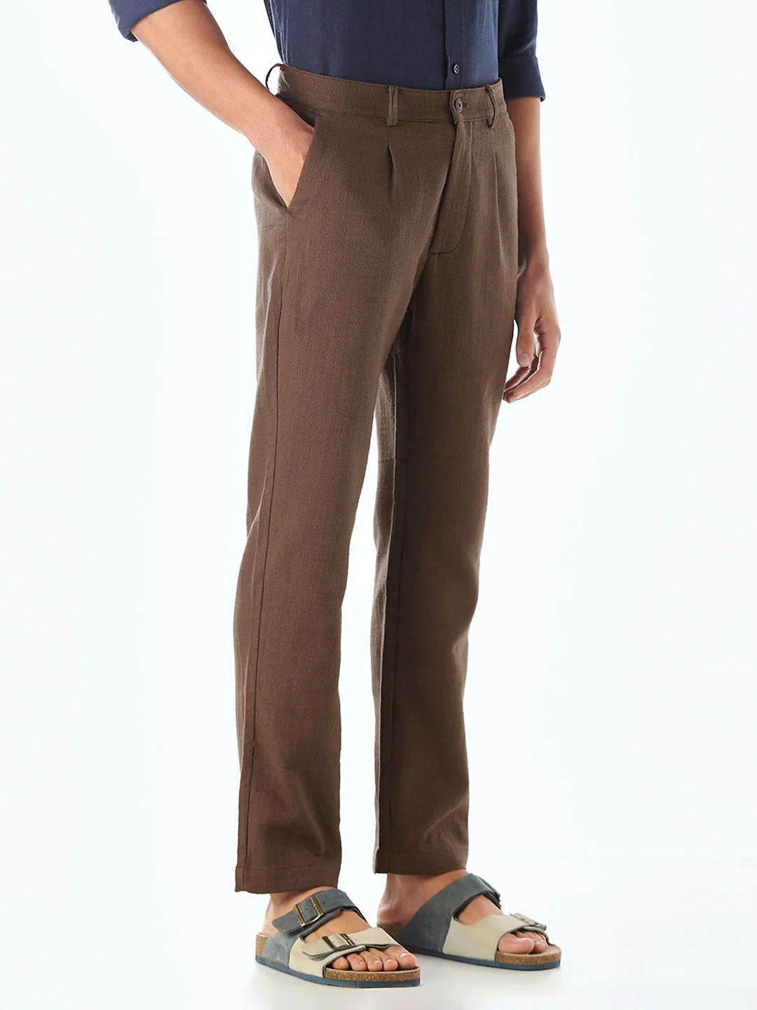 Brown Mid Rise Slim Fit Pants - Image 2
