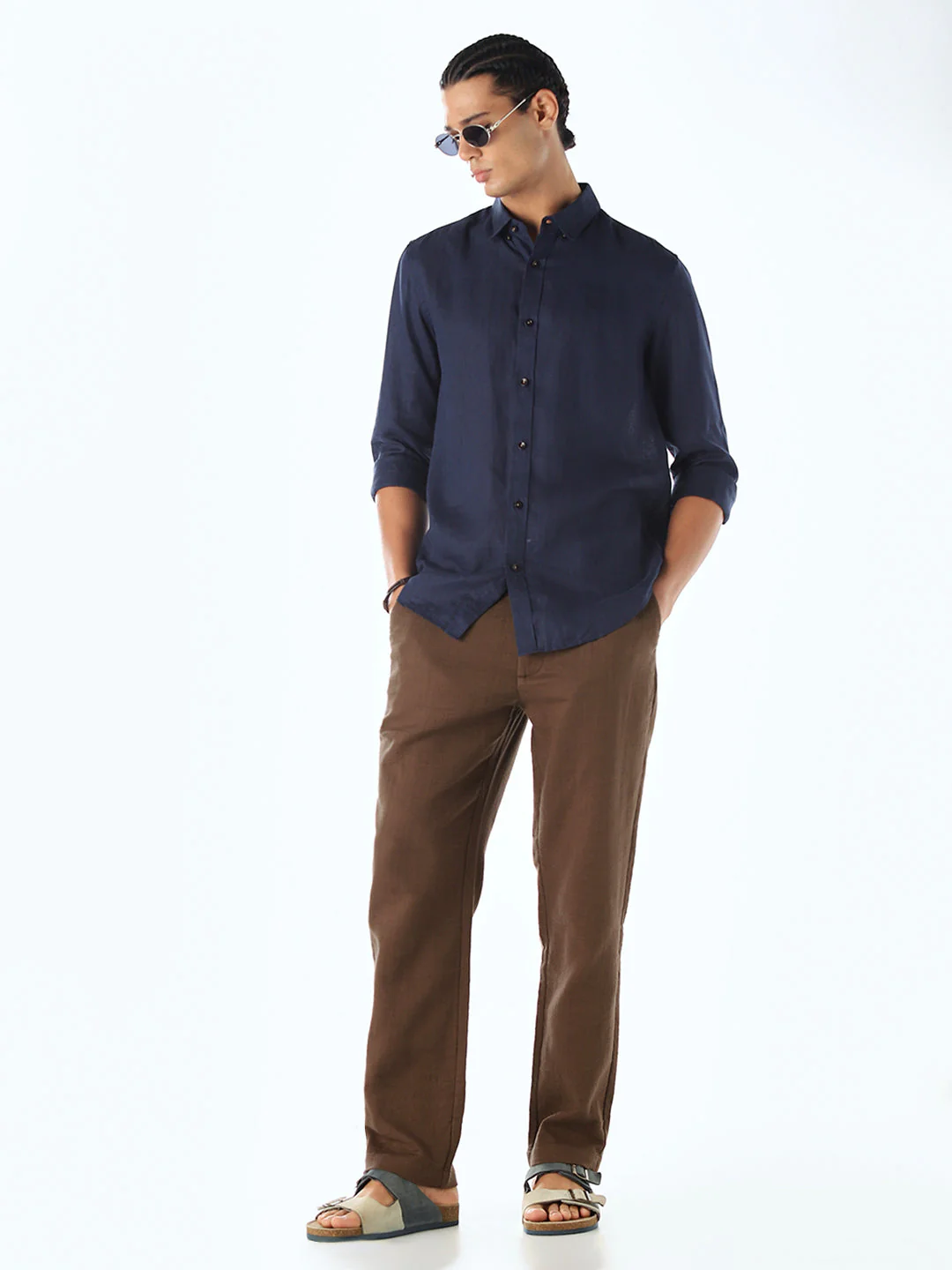 Brown Mid Rise Slim Fit Pants - Image 6