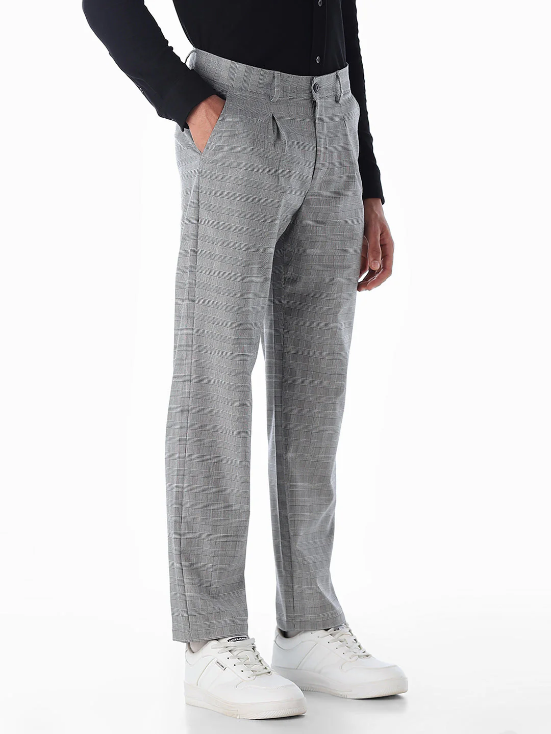 Grey Plaid Pleated Pants - Image 2