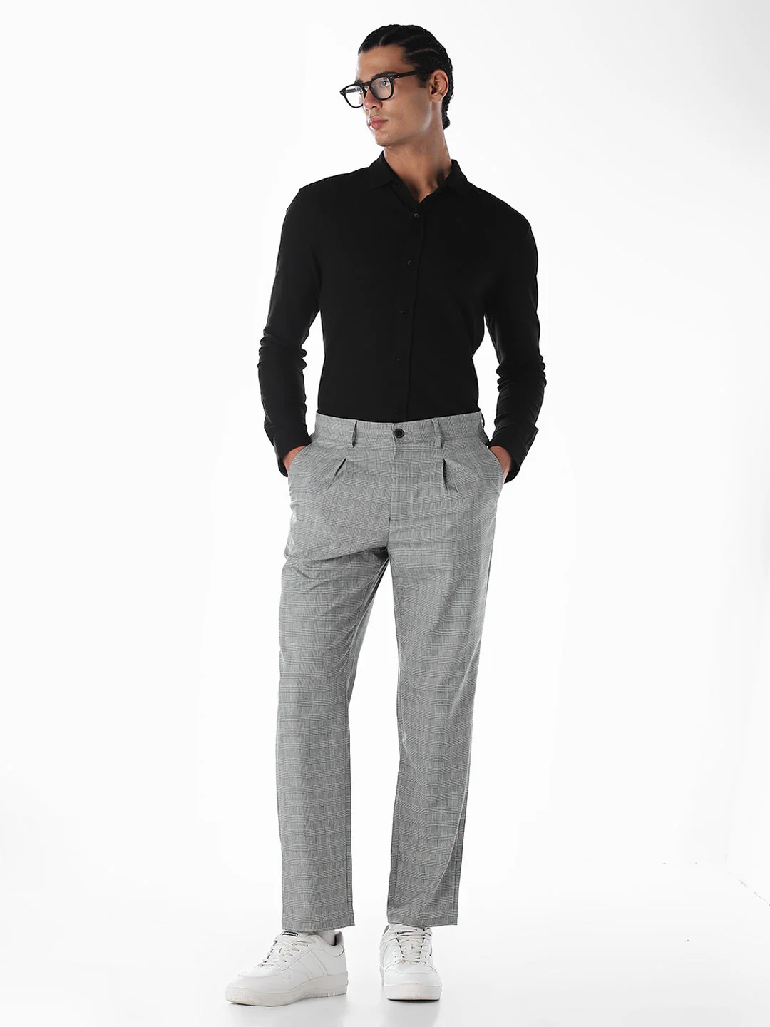 Grey Plaid Pleated Pants - Image 6