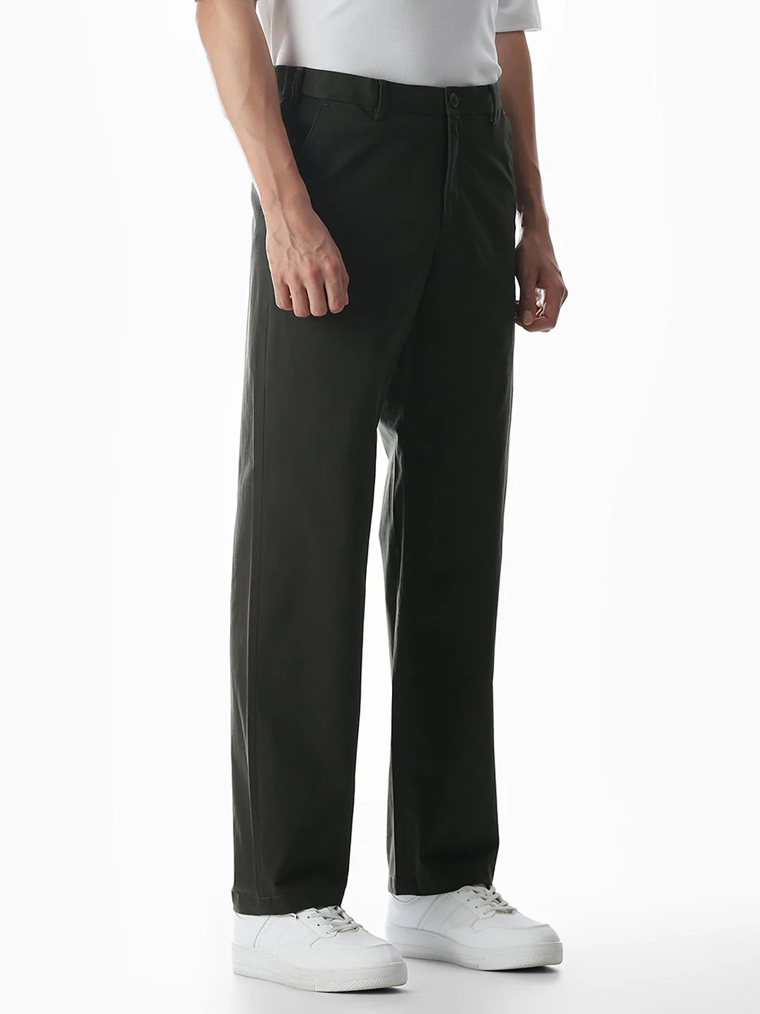 Olive Mid Rise Cotton Stretch Pants - Image 2