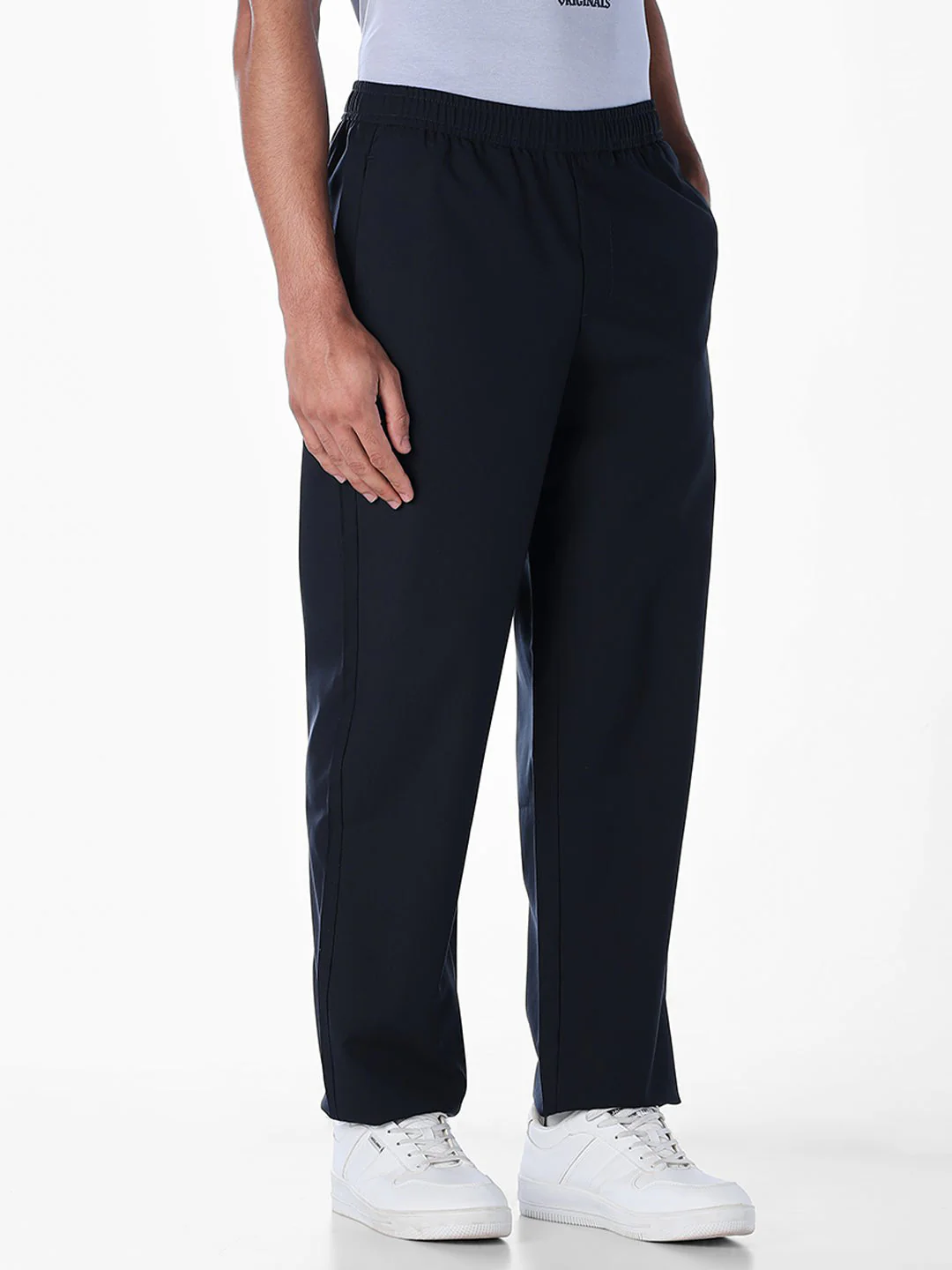 Navy Elastic Waist Jogger Pants - Image 2