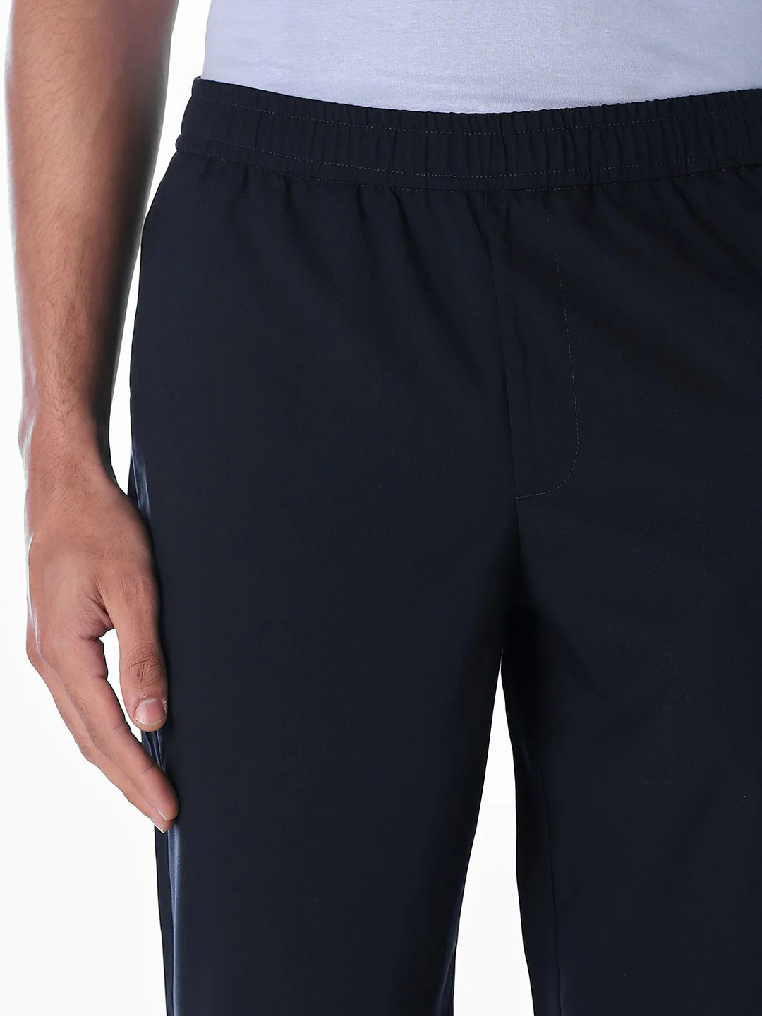 Navy Elastic Waist Jogger Pants - Image 4