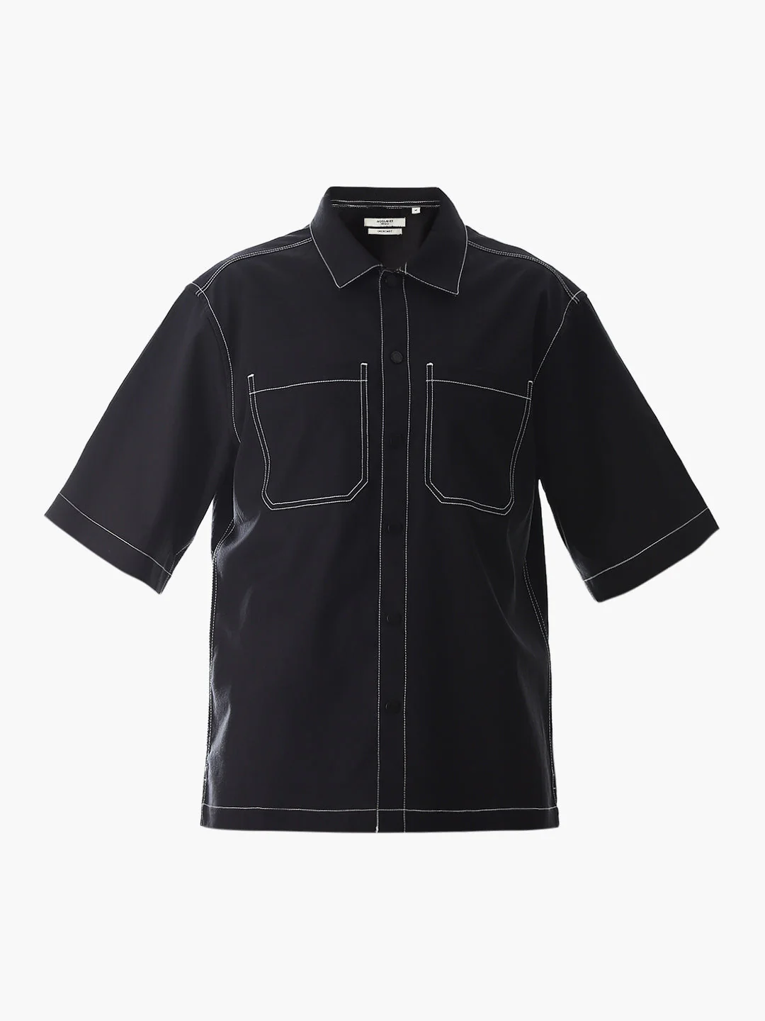Black Contrast Stitch Oversized Shirt - Image 7