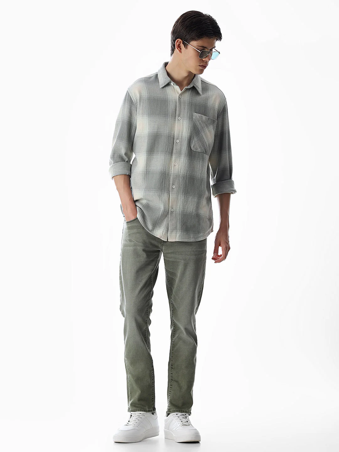 Green Check Regular Fit Shirt - Image 6