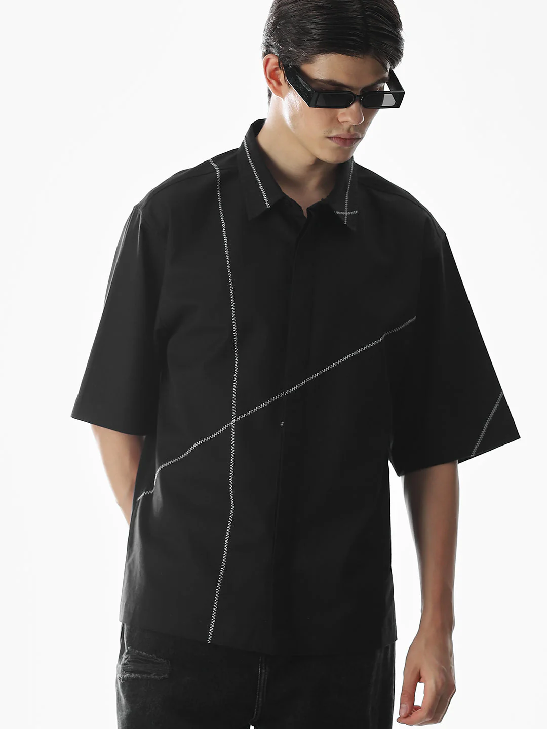 Black Embroidered Oversized Shirt