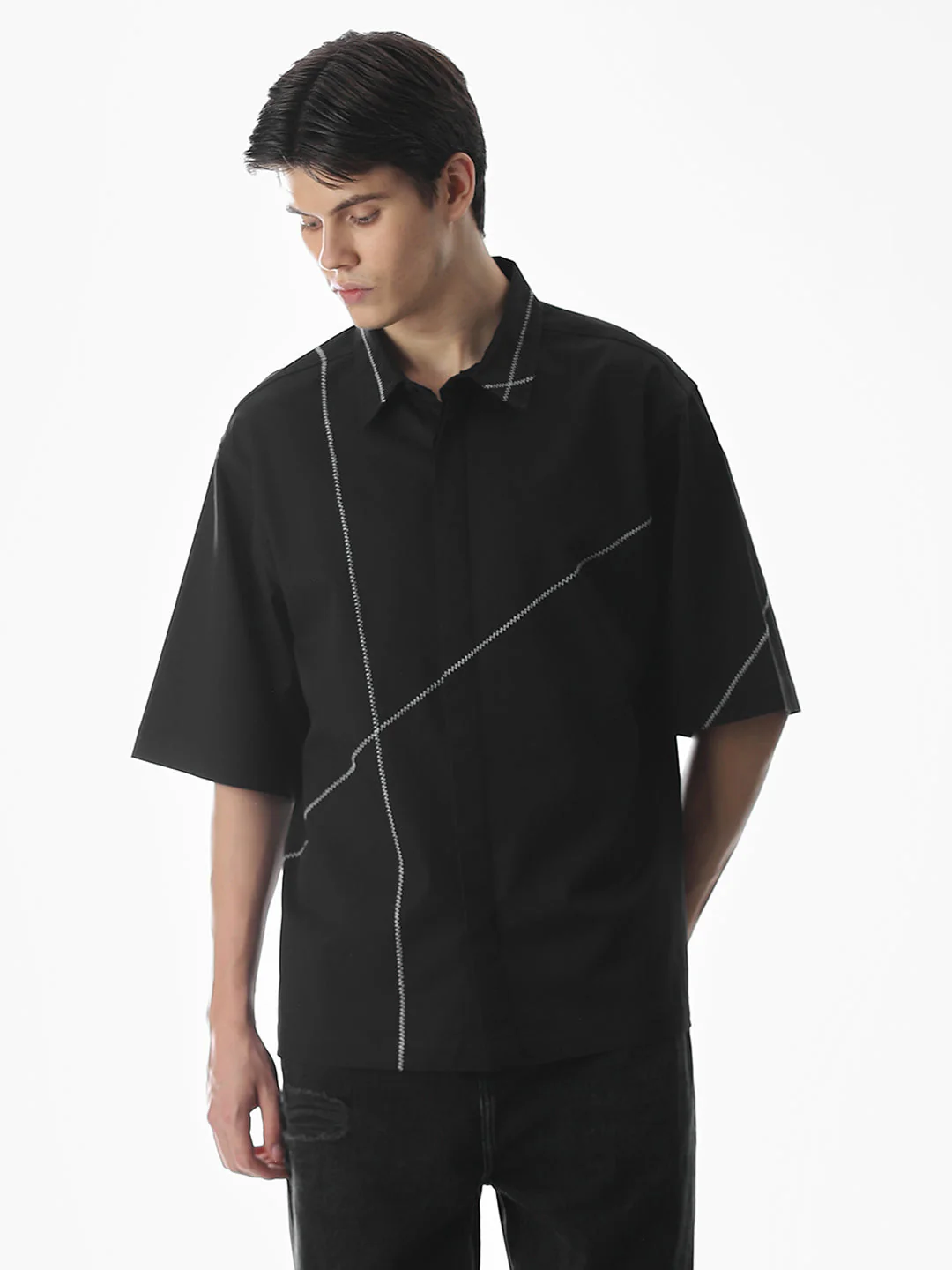 Black Embroidered Oversized Shirt - Image 2
