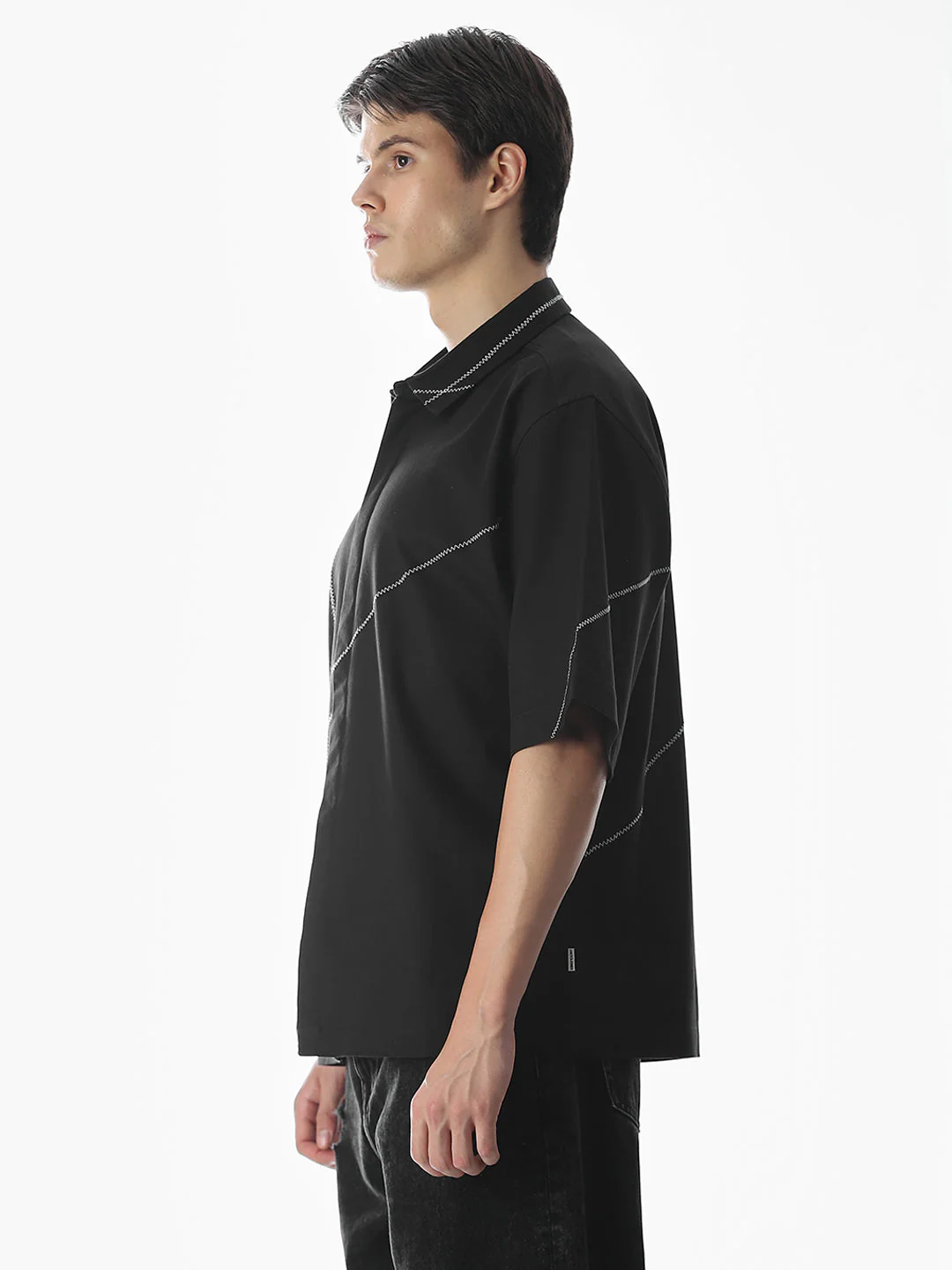 Black Embroidered Oversized Shirt - Image 3