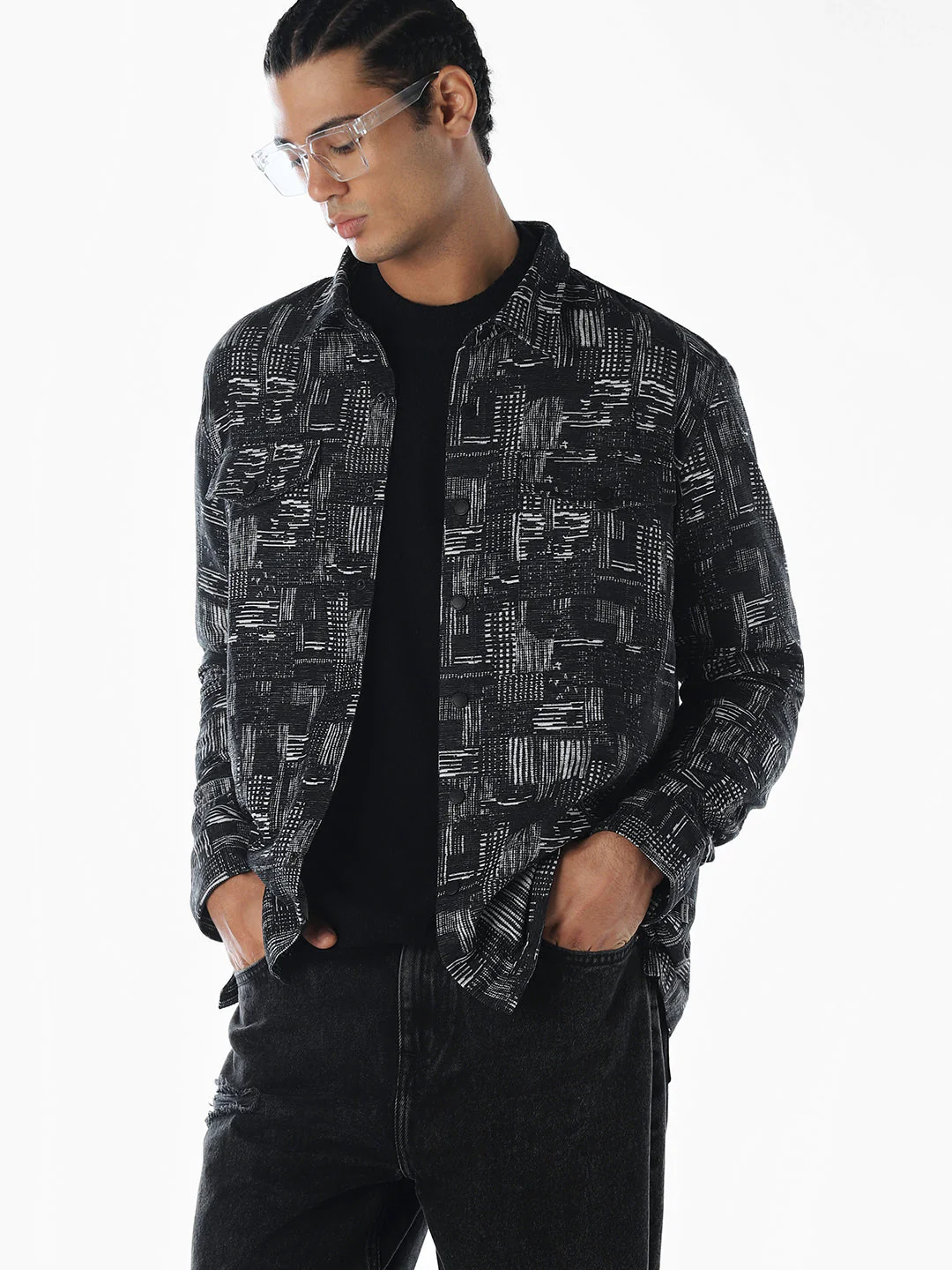 Printed Oversized Shirt - Black