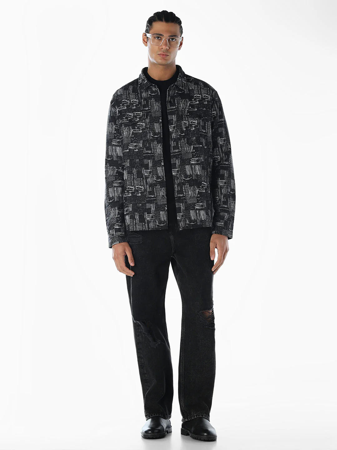 Printed Oversized Shirt - Black - Image 6